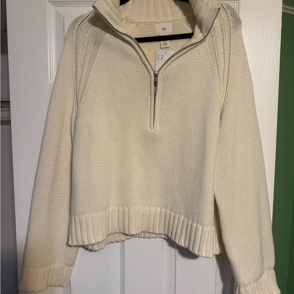 H&M Off-White Quarter zip Sweater